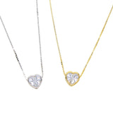 925 Silver Single Stone Heart Cz Necklace