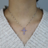 925 Silver CZ Purple Cross Pendant Necklace Women Jewelry