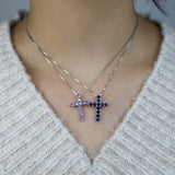 925 Silver CZ Purple Cross Pendant Necklace Women Jewelry
