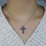 925 Silver CZ Purple Cross Pendant Necklace Women Jewelry