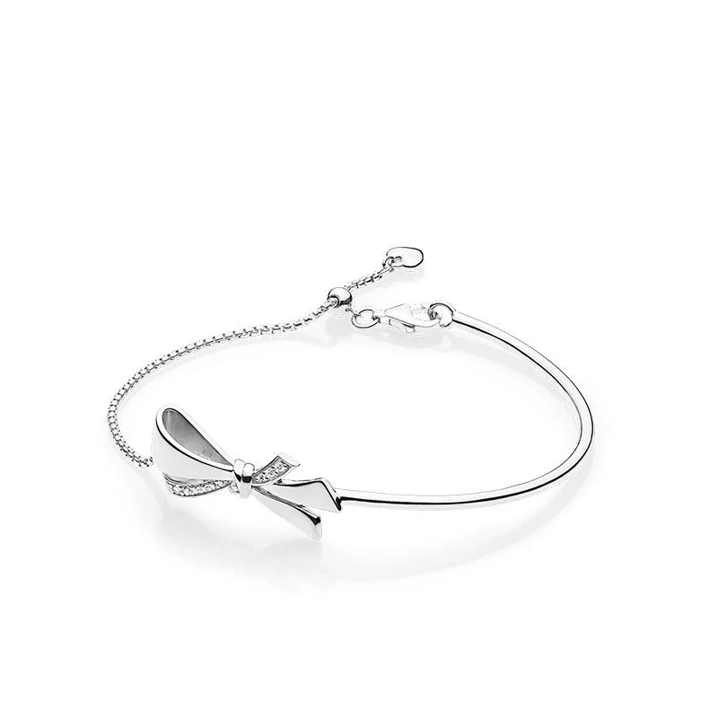 925 Silver Bow Pan Bracelet Women DIY Jewelry