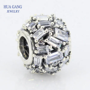 925 Silver CZ Chiselled Elegance Bead Charms Bracelets Necklaces DIY Beads