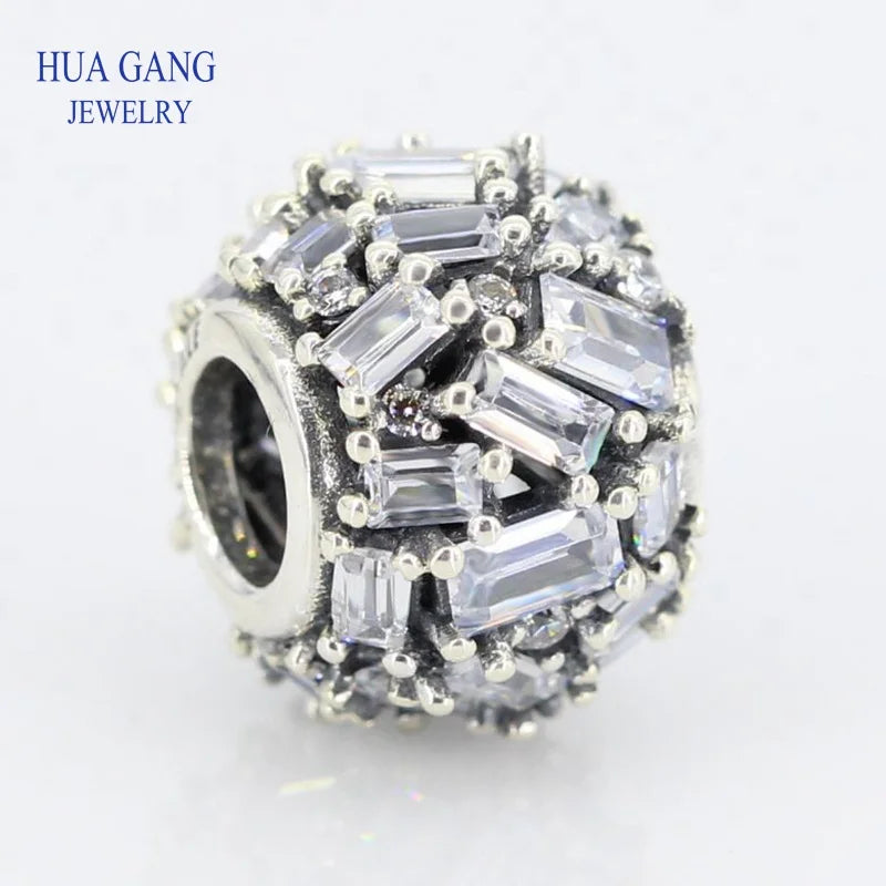 925 Silver CZ Chiselled Elegance Bead Charms Bracelets Necklaces DIY Beads