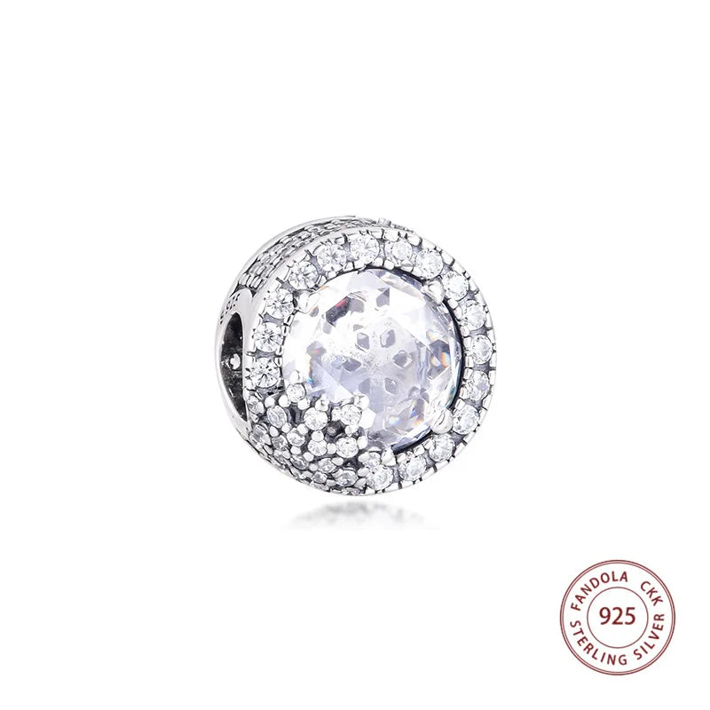 925 Silver CZ Snowflake Charm Bead for Bracelets DIY Jewelry