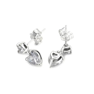 925 Silver Clear CZ Double Heart Stud Earrings for Women