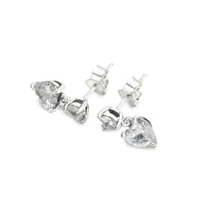 925 Silver Clear CZ Double Heart Stud Earrings for Women