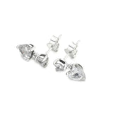 925 Silver Clear CZ Double Heart Stud Earrings for Women