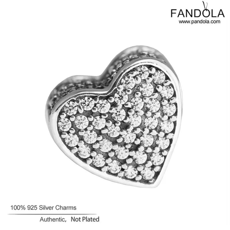 925 Sterling Silver CZ Heart Essence Charms for Jewelry Making