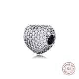 925 Sterling Silver Clear CZ Pave Open Heart Clip Charm for Bracelet