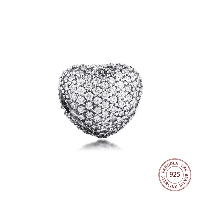 925 Sterling Silver Clear CZ Pave Open Heart Clip Charm for Bracelet