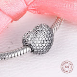 925 Sterling Silver Clear CZ Pave Open Heart Clip Charm for Bracelet