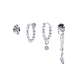 925 Silver Clear Cz Cartilage Hoop Earrings Geometric Round Earring 4pcs/Set
