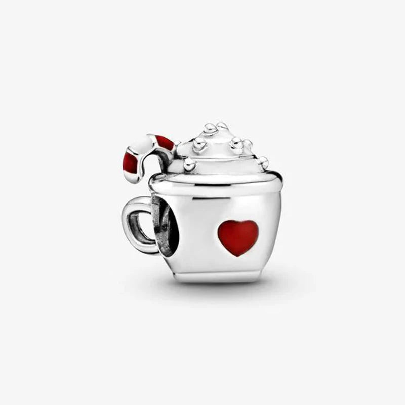 925 Silver Cocoa & Candy Cane Charm Beads for Bracelet DIY Jewelry Gift