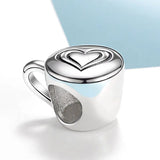 925 Silver Coffee Cup Heart Charms Beads for Bracelet