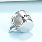 925 Silver Coffee Cup Heart Charms Beads for Bracelet