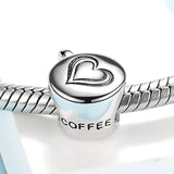925 Silver Coffee Cup Heart Charms Beads for Bracelet