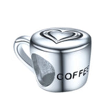 925 Silver Coffee Cup Heart Charms Beads for Bracelet