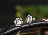 925 Silver Earring Stud with Amber Beads 6mm 7mm 8mm Round