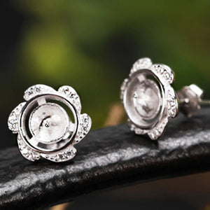 925 Silver Earring Stud with Amber Beads 6mm 7mm 8mm Round