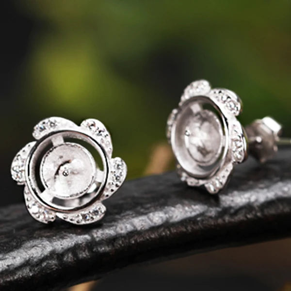925 Silver Earring Stud with Amber Beads 6mm 7mm 8mm Round