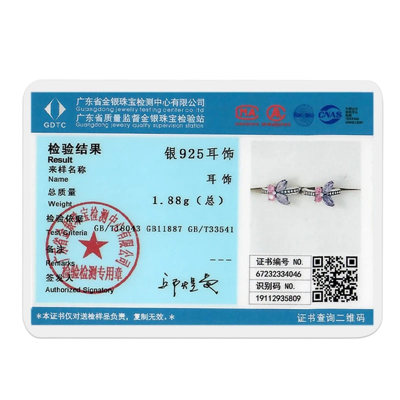 925 Silver Colorful CZ Butterfly Earrings for Women