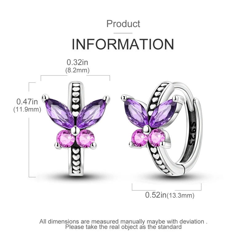 925 Silver Colorful CZ Butterfly Earrings for Women