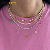 925 Silver Neon Enamel Heart Choker Necklace Women Gift Jewelry