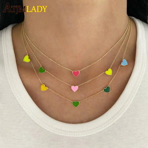 925 Silver Neon Enamel Heart Choker Necklace Women Gift Jewelry