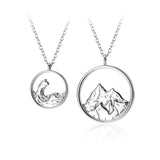 925 Silver Couple Necklace Round Hollow Pendant Sea Mountain Jewelry
