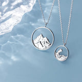 925 Silver Couple Necklace Round Hollow Pendant Sea Mountain Jewelry