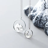 925 Silver Couple Necklace Round Hollow Pendant Sea Mountain Jewelry