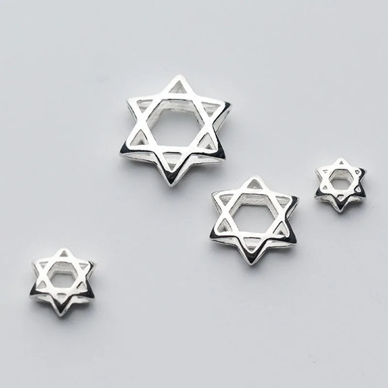 925 Sterling Silver Hollow Spacer Beads Star of David Charm Beads