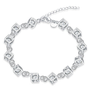 925 Silver Created Moissanite Gemstone Cube Bracelet Bangle