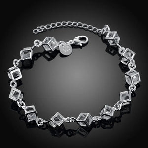 925 Silver Created Moissanite Gemstone Cube Bracelet Bangle