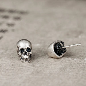 925 Silver Retro Skull Stud Earring Punk Style Ear Pin