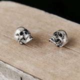 925 Silver Retro Skull Stud Earring Punk Style Ear Pin