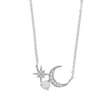 925 Silver Crescent Pearl Moon Star Necklace for Women