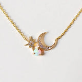 925 Silver Crescent Pearl Moon Star Necklace for Women