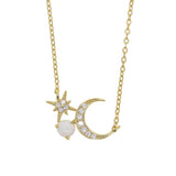 925 Silver Crescent Pearl Moon Star Necklace for Women