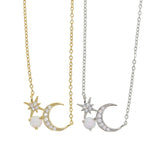 925 Silver Crescent Pearl Moon Star Necklace for Women