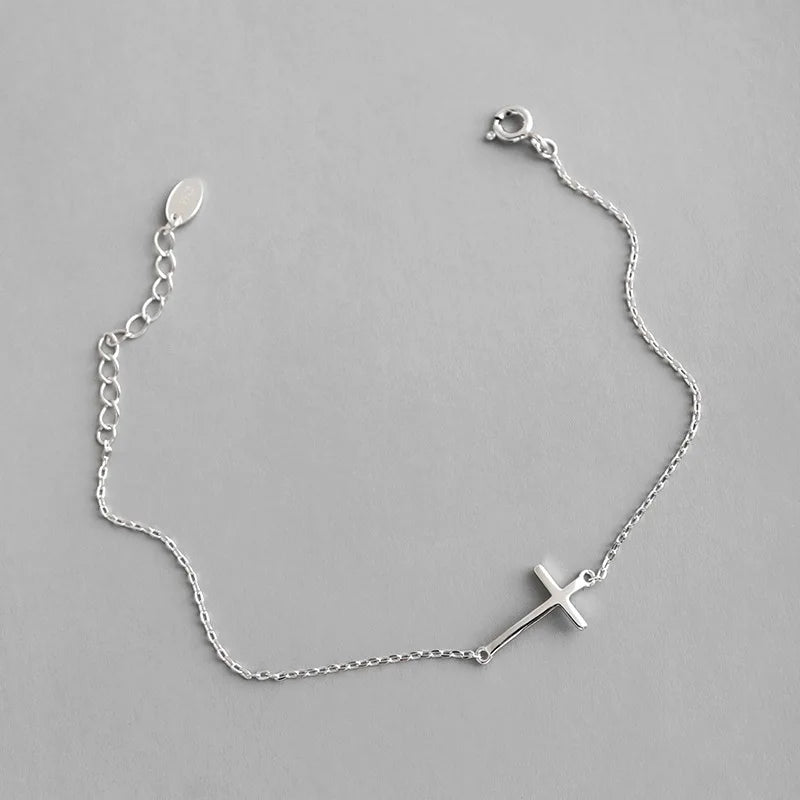 925 Sterling Silver Cross Bracelet Bangle for Women