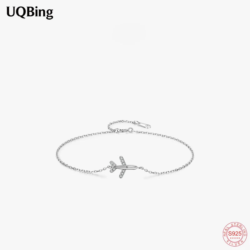 Sterling Silver Crystal Airplane Charm Bracelet Wedding Jewelry