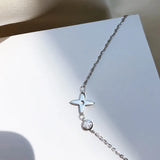 925 Sterling Silver Crystal Leaf Charm Necklace For Women