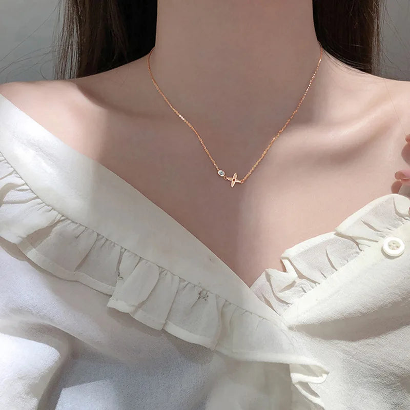 925 Sterling Silver Crystal Leaf Charm Necklace For Women
