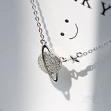 925 Silver Crystal Planet Star Pendant Necklace for Women