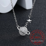 925 Silver Crystal Planet Star Pendant Necklace for Women