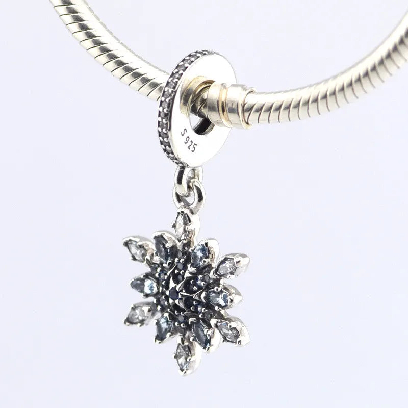 925 Silver Snowflake Dangle Charm Beads for Jewelry Making