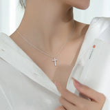 925 Sterling Silver CZ Cross Pendant Necklace for Women