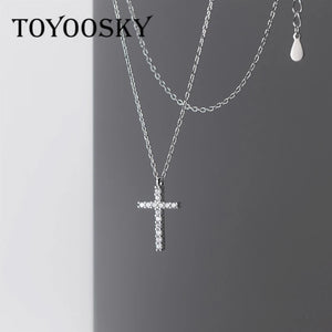 925 Sterling Silver CZ Cross Pendant Necklace for Women