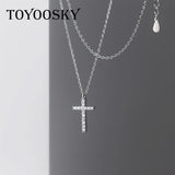 925 Sterling Silver CZ Cross Pendant Necklace for Women